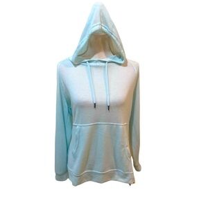 LIV Outdoor lightweight knit aqua hoodie kangaroo pocket size small